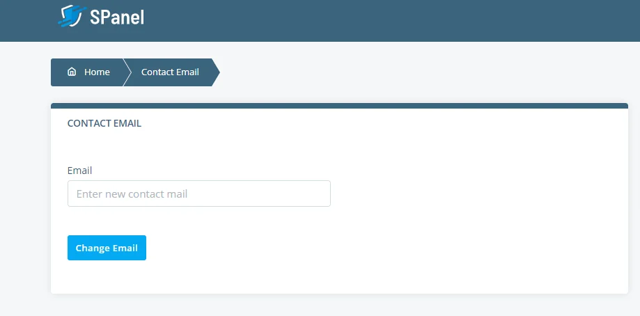 To setup a contact email in hostpanel click change email button